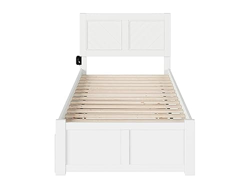 AFI Canyon Twin XL Farmhouse Solid Wood Platform Bed with Footboard & Twin XL Trundle, White