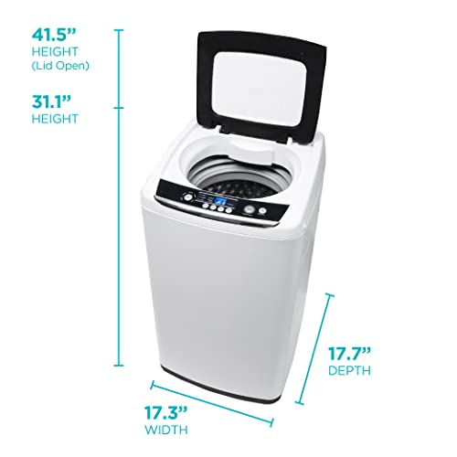 BLACK+DECKER 0.9 Cu. Ft. Portable Washer, 6.6 lb. Capacity Washing Machine for Homes & Apartments, 5 Wash Cycles, Quick Connect Sink Adapter and Drain Hose Included, Transparent Lid & LED Display, BPWM09W, White