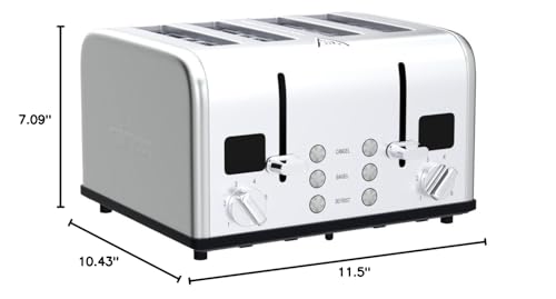 CUSIMAX 4 Slice Toaster, Ultra-Clear LED Display & Extra Wide Slots, Dual Control Panels of 6 Shade Settings, Cancel/Bagel/Defrost Function, Removable Crumb Trays, Stainless Steel Toaster