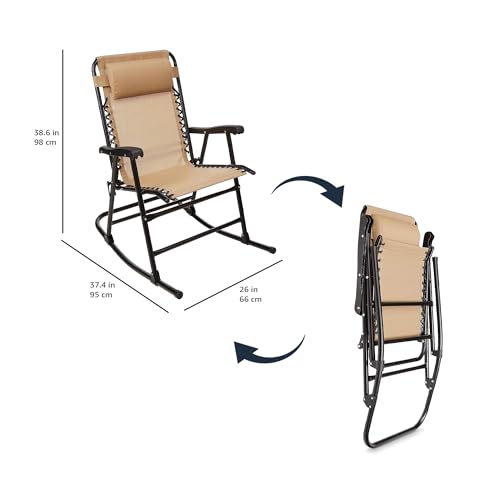 Amazon Basics Outdoor Textilene Zero Gravity Folding Lounge Rocker with Pillow, 37 x 38 x 25 inches, Beige