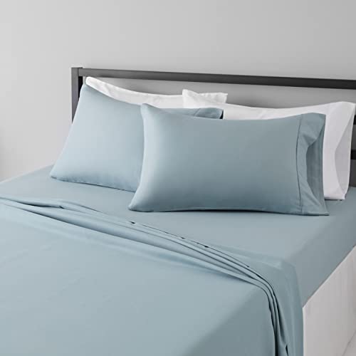 Amazon Basics Lightweight Super Soft Easy Care Microfiber 4-Piece Bed Sheet Set with 14-Inch Deep Pockets, Full, Spa Blue, Solid