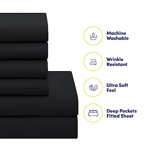Sweet Home Collection 5 Piece Comforter Set Bag Solid Color All Season Soft Down Alternative Blanket & Luxurious Microfiber Bed Sheets, Black, Twin