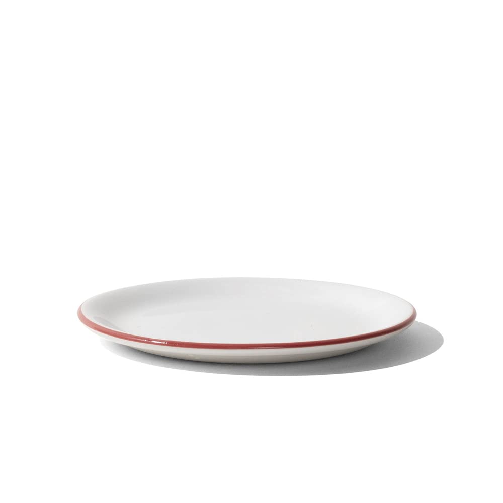 Made In Cookware - Set of 4 - Bread and Butter Plates - White With Red Rim - Porcelain - Crafted in England