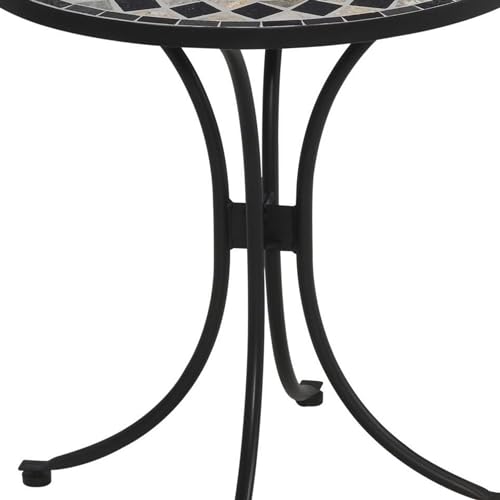 Home Styles Small Outdoor Bistro Table with Marble Tiles Design Table Top Constructed From Powder Coated Steel, Black, 27.5Lx27.5Dx30H