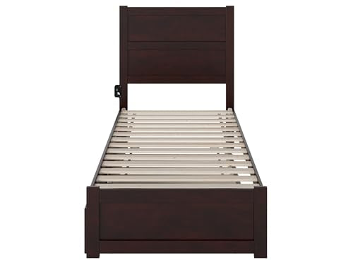 AFI, NoHo Solid Wood Platform Bed with Footboard, Twin XL Trundle and Attachable USB Charger, Twin XL, Espresso