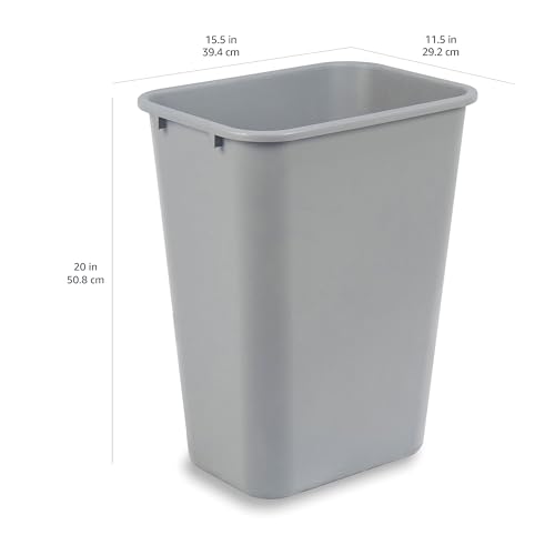 Amazon Basics Rectangular Commercial Office Wastebasket, 10 gallon (Pack of 2), Grey (Previously AmazonCommercial brand)