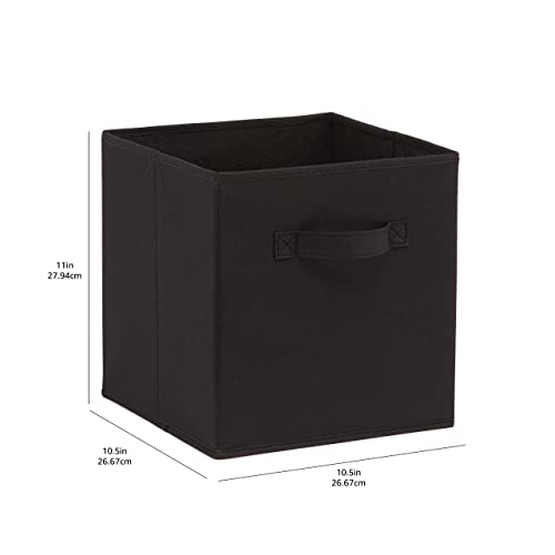 Amazon Basics Collapsible Fabric Storage Cubes Organizer with Handles, 10.5"x10.5"x11", Black - Pack of 6