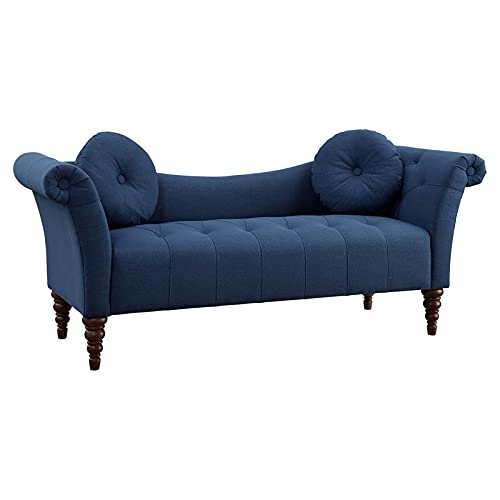 Pemberly Row 20.5" Traditional Fabric Settee with 2 Pillows in Blue