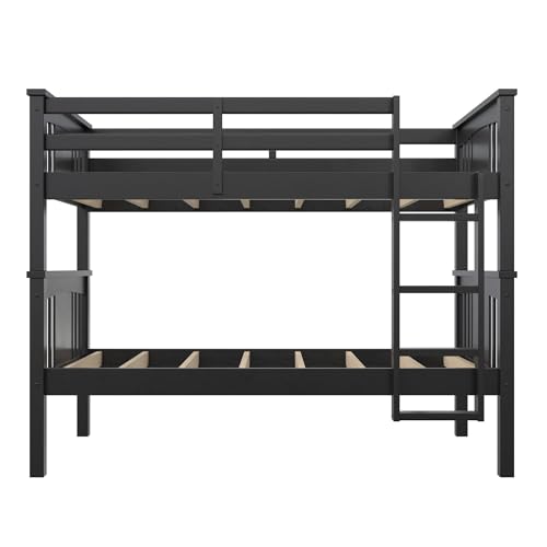 DHP Dylan Twin Over Twin Bunk Bed, Espresso, Sturdy Wood Construction, Converts to 2 Twin Beds, Guard Rails, Step Ladder