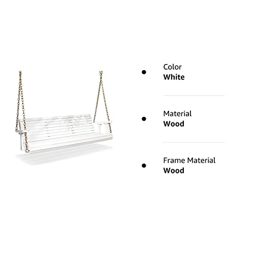 VINGLI Upgraded Patio Wooden Porch Swing for Courtyard & Garden, Heavy Duty 880 LBS Swing Chair Bench with Hanging Chains for Outdoors (4 FT, White)