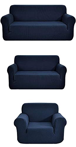 Fancy Collection 3pc Set Slipcover Set Furniture Cover Spandex Set Includes Sofa and Love-Seat and Chair Covers Solid Blue New