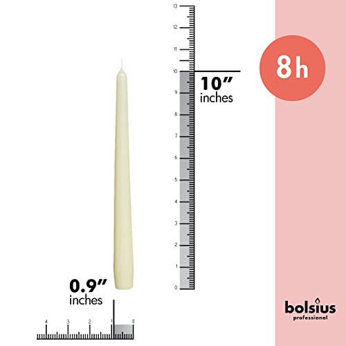 BOLSIUS Ivory Taper Candles - 10 Pack Unscented 10 Inch Dinner Candle Set - 8 Hours Burn Time - Premium European Quality - Smokeless and Dripless Household, Wedding, Party, and Home Décor Candlesticks