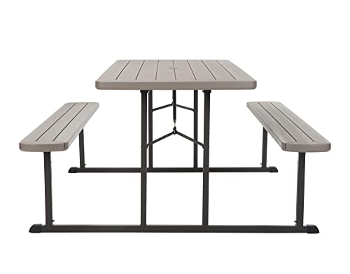 COSCO Outdoor Living 6 ft. Folding Picnic Table, Taupe Wood Grain with Brown Legs