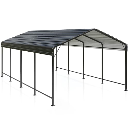 VIWAT Carport 12x20 FT Metal Carport with Enhanced Base Outdoor Heavy Duty Garage Galvanized Car Shelter for Pickup, Boat, Car and Tractors