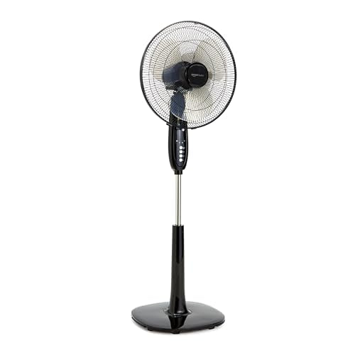 Amazon Basics 16-Inch Pedestal Floor Fan Oscillating Remote, 3-Speed, Energy-Efficient, Black