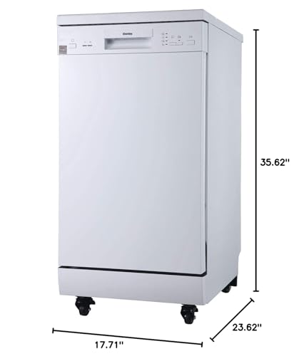 Danby DDW1805EWP 18 inch Portable Dishwasher with 8 Place Setting Capacity; 4 Wash Cycles; Energy Star Certified; Adjustable Upper Rack; in White