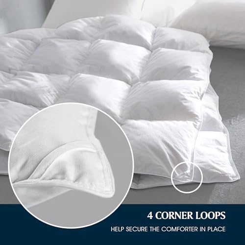 Serta Down Fiber Comforter Twin Size-All Season Duvet Insert, Luxury Fluffy Bed Comforter 100% Cotton 300 Thread Count Shell, Down Feather Fiber 500 Fill Power with Corner Taps, White 68x90inch