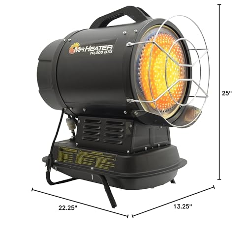 Mr. Heater MH70KTFR 70,000 BTU Portable Kerosene Radiant Heater with Quiet Burner Technology for Jobsites, Workshops, Or Large Outdoor Areas