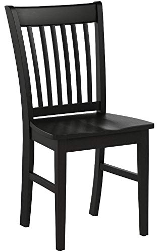 East West Furniture Norfolk Dining Slat Back Wood Seat Kitchen Chairs, Set of 2, Black