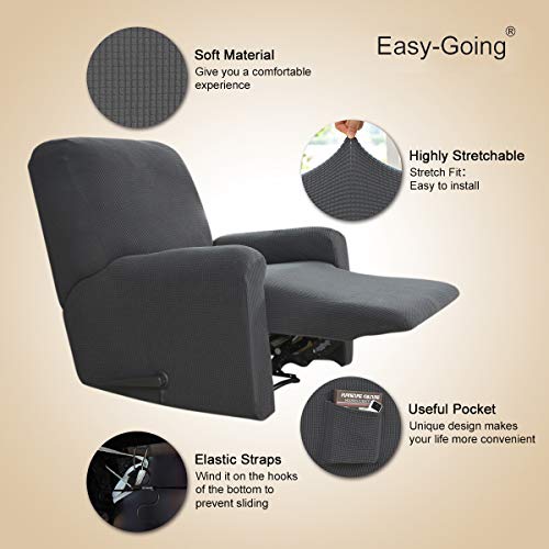 Easy-Going Recliner Chair Covers Soft Stretchy Sofa Slipcover for Furniture Protection with 4-Pieces and Elastic Bottom Spandex Jacquard (Large, Dark Gray)