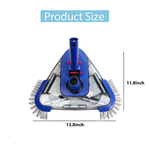 Poolvio Triangular Pool Vacuum Head with Side Brush, Swivel Hose Connection, EZ Clip Handle - Connect 1-1/4", 1-1/2" Hose for Inground and Above Ground Swmming Pools