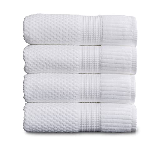 NY Loft 100% Cotton 4 Pack Bath Towels, 30" x 52", Soft & Absorbent, Quick Dry, Textured - Trinity Collection, Bright White