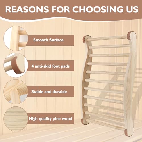 Sauna Backrest Wiiyita Sauna Accessories Wooden Slip-Resistant Non-Toxic Comfortable S-Shape Design Sauna Chair with Back, Sauna Accessories for Any Barrel or Infrared Sauna