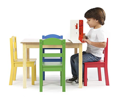 Humble Crew Collection Kids Wood Table & 4 Chair Set, Natural/Primary