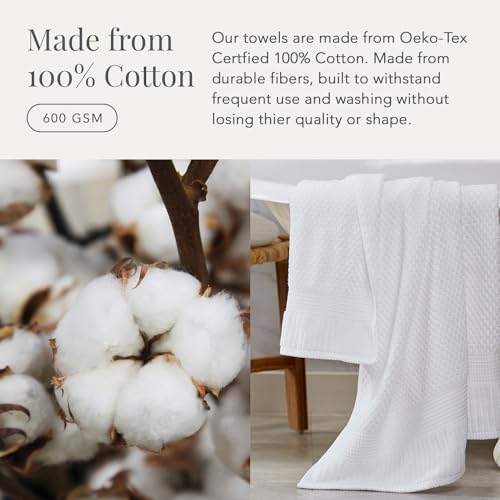 NY Loft 100% Cotton 4 Pack Bath Towels, 30" x 52", Soft & Absorbent, Quick Dry, Textured - Trinity Collection, Bright White