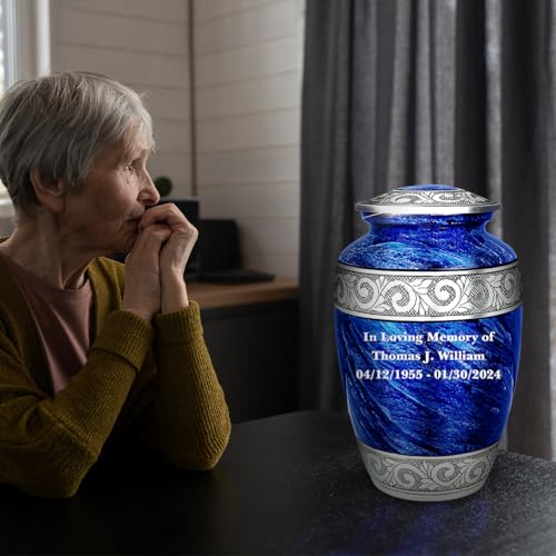 Americurn Customized Printing on Large Urn for Ashes Adult Male | Urn for Ashes for Women | Blue Urns for Human Ashes with Necklace Urn (Inside The Large Urn)