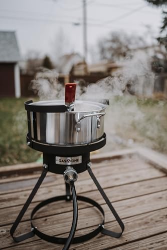 Gas One Propane Deep Fryer with 10Qt Deep Fryer Pot – High Grade Strainer Basket Aluminum Pot for Fish Fry Chicken Wings, Seafood Pot – Propane Burners for Outdoor Cooking Include Thermometer