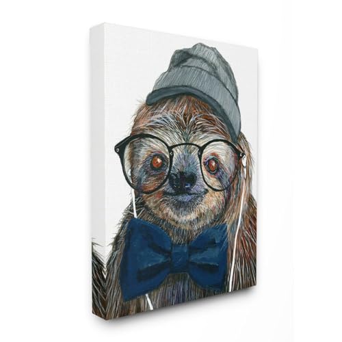 Stupell Industries Modern Sloth Funny Animal Portrait Drawing Canvas Wall Art, 16x20, Multicolor