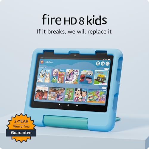 New Amazon Fire HD 8 Kids tablet, ages 3-7. With bright 8" HD screen. Includes ad-free and exclusive content, parental controls and 13-hr battery, 32GB, Blue, (2024 release)