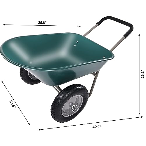 Elevon Dual-Wheel Home Garden Yard Utility Wheelbarrow Cart with Built-in Stand