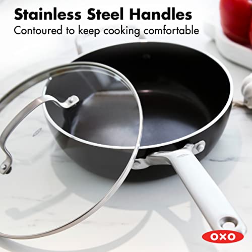 OXO Agility Series 3QT Chef’s Pan with Lid, PFAS-Free Nonstick Lightweight Aluminum, Induction Base, Quick Even Heating, Stainless Steel Handles, Chip-Free Rims, Dishwasher & Oven Safe, Black