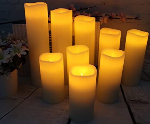 antizer Flameless Candles Led Candles Pack of 9 (H 4" 5" 6" 7" 8" 9" x D 2.2") Ivory Real Wax Battery Candles with Remote Timer