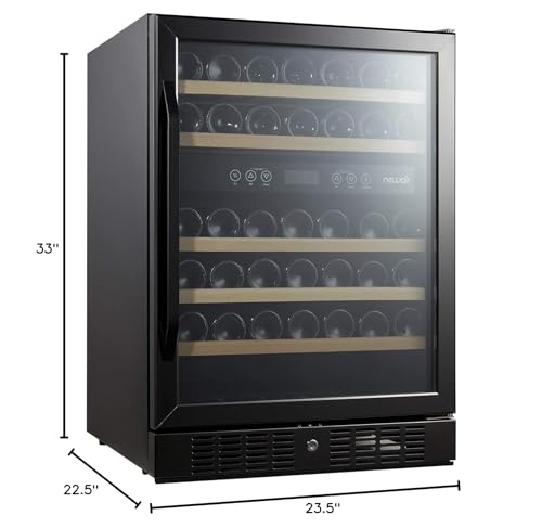 NewAir Wine Fridge | 46 Bottle Capacity Wine Cooler | 24" Black Stainless Steel Fridge | Dual Zone, Built-in, Under Counter, Freestanding Mini Fridge For Bedroom, Office, Kitchen