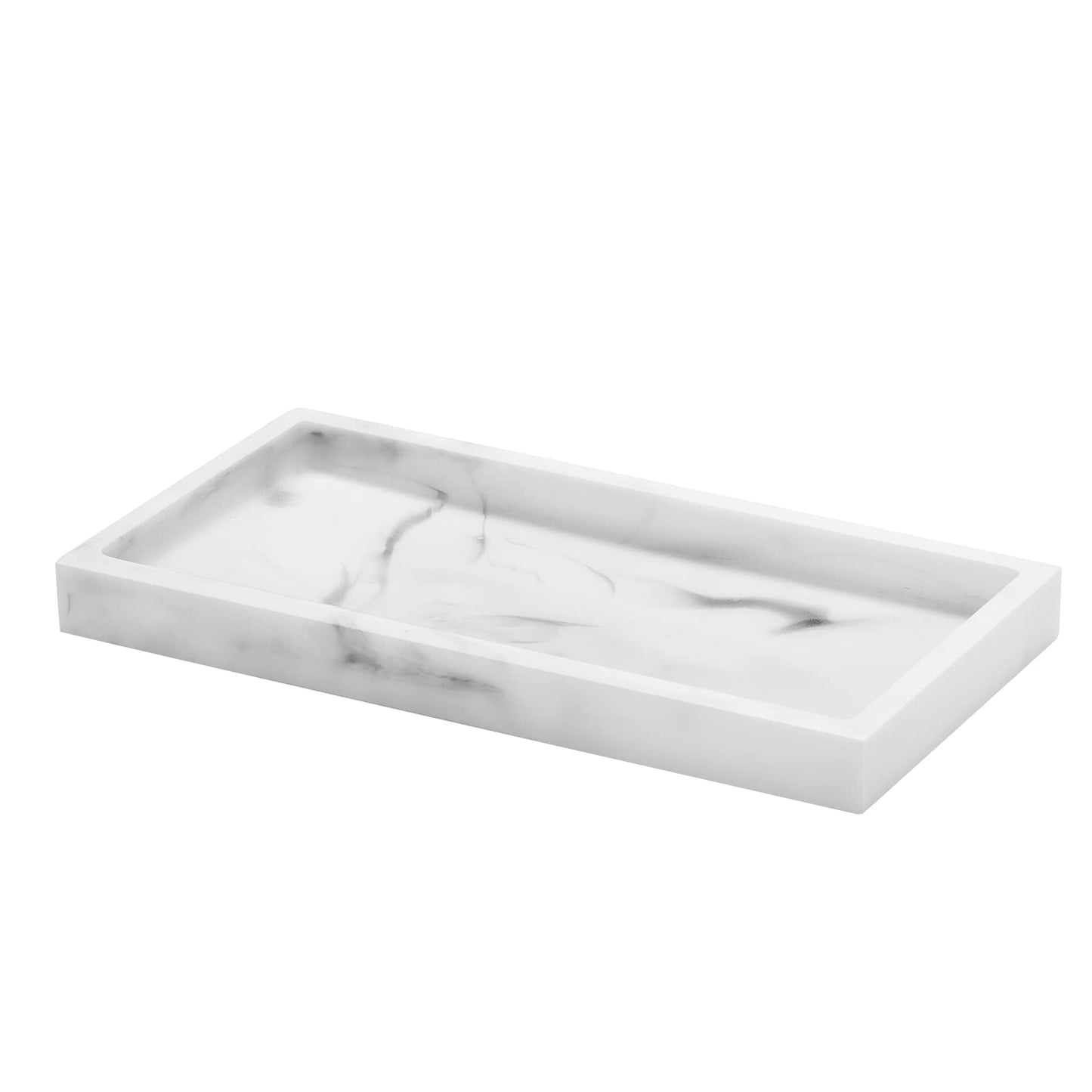 Luxspire Bathroom Vanity Tray, 8 x 4 inch Resin Soap Dispenser Tray Kitchen Sink Tray, Small Marble Tray for Bathroom Countertop Organizer, Soap Dish Sponge Holder, Mini, White Marble