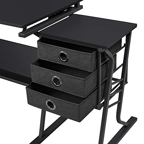 Yaheetech Drafting Table for Adults/Artists, Drawing Desk, Tabletop Adjustable Art/Craft Desk with Stool and 3 Slide Drawers, Sketching Painting Artwork Station for Art Studio Home Office School