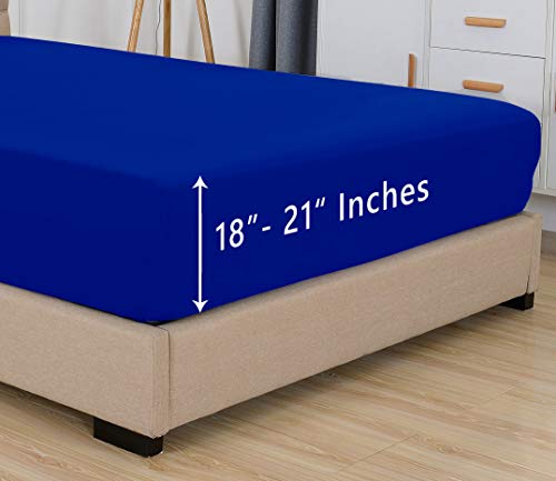Elegant Comfort Premium Hotel Quality Extra Deep Pocket 18" - 21" Single Fitted Sheet for High Mattress, Luxury & Softest 1500 Thread Count Egyptian Quality Smart Pocket, Cali King, Royal Blue