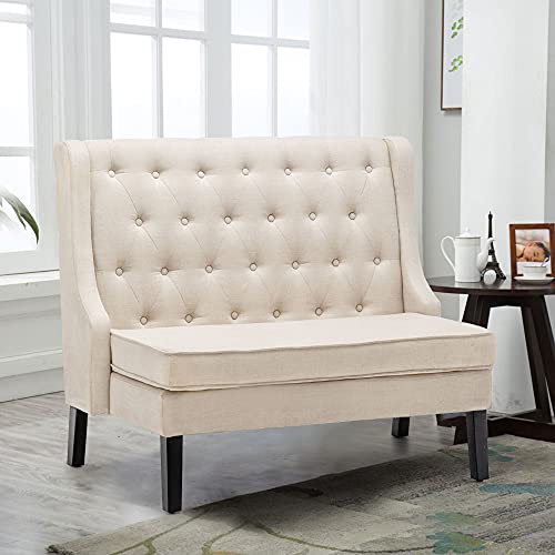 Andeworld Modern Tufted Loveaseat Settee Sofa Bench High Back for Dining Living Room Hallway or Entryway Seating(Beige 1)
