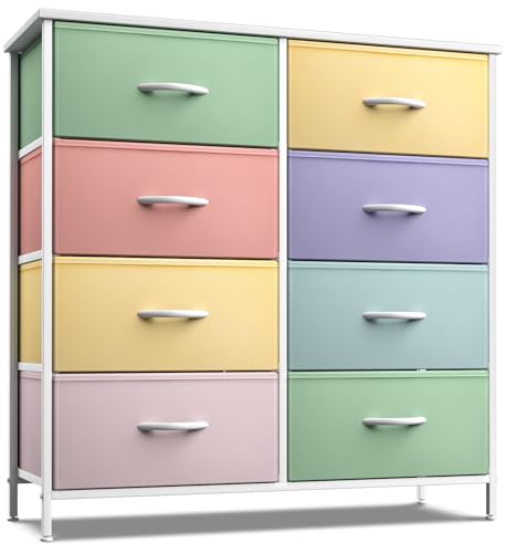 Sorbus Kids Dresser with 8 Drawers - Furniture Storage Chest Tower Unit for Bedroom, Hallway, Closet, Office Organization - Steel Frame, Wood Top, Tie-dye Fabric Bins (Pastel 1)