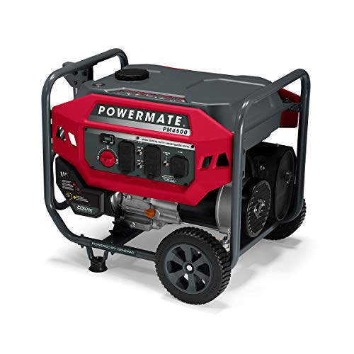 Powermate PM4500 4,500-Watt Gas-Powered Portable Open Frame Generator - COsense Technology - Quiet Operation - Ideal for Home, Camping, RV and Outdoor Activites - Engine Powered by Generac - Red/Black