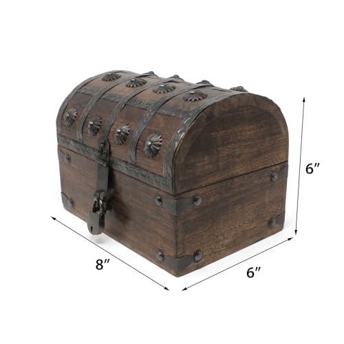 Nautical Cove Keepsake Wooden Treasure Chest with Antique Jewelry Lock and Key (Large 8 x 6 x 6)