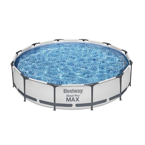 Bestway Steel Pro MAX 12 Foot by 30 Inch Round Above Ground Swimming Pool Set Outdoor Metal Frame Family Pool with Filter Pump, Gray