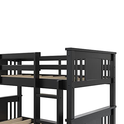 DHP Dylan Twin Over Twin Bunk Bed, Espresso, Sturdy Wood Construction, Converts to 2 Twin Beds, Guard Rails, Step Ladder