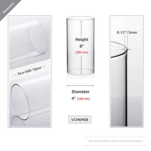 WGVI Hurricane Candle Holder Sleeve, Wide 4", Height 8", Clear Glass Cylinder Candleholder, Chimney Tube, Open Ended Candle Shade, 1 Piece