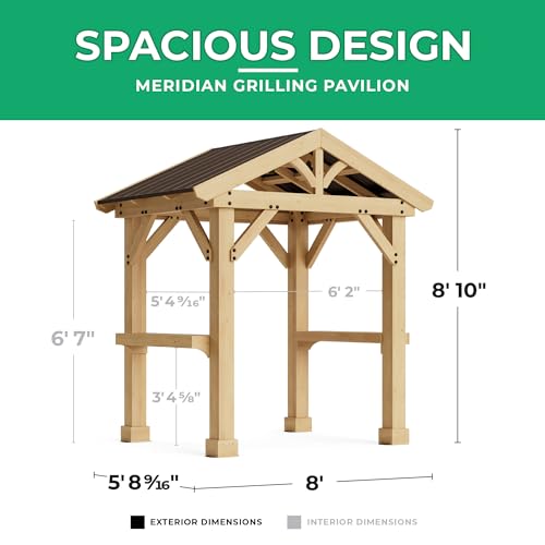 Yardistry Meridian Cedar Wood Grilling Pavilion for Patios, Decks, Garden, Backyard, Durable, Aluminum Roof