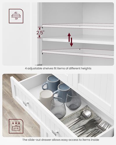 VASAGLE Pantry Cabinet, 71.7-Inch High Freestanding Tall Cupboard Storage Cabinet with a Drawer, 2 Cabinets, 4 Adjustable Shelves, 6 Door Shelves, for Living Room, Kitchen, White UBBC561P31V2