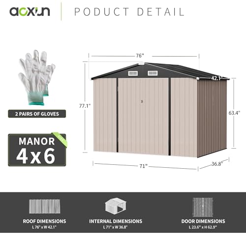 Aoxun Outdoor Storage Shed, 6.4x4 FT, Garbage Can,Outdoor Metal Shed for Tool,Garden,Bike, Brown